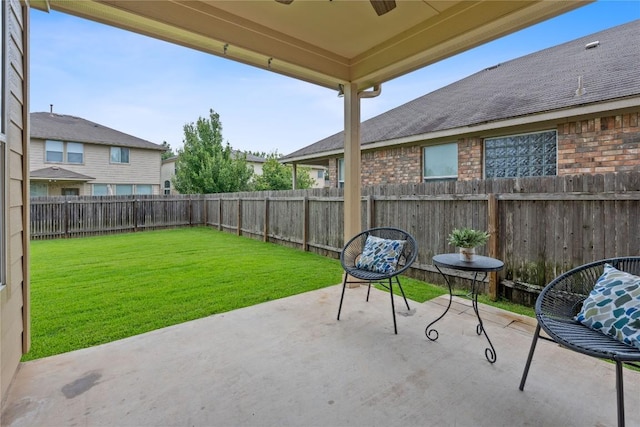 11221 Old Quarry Rd, Austin, TX 78717 - fenced backyard featuring a ceiling fan and a patio area