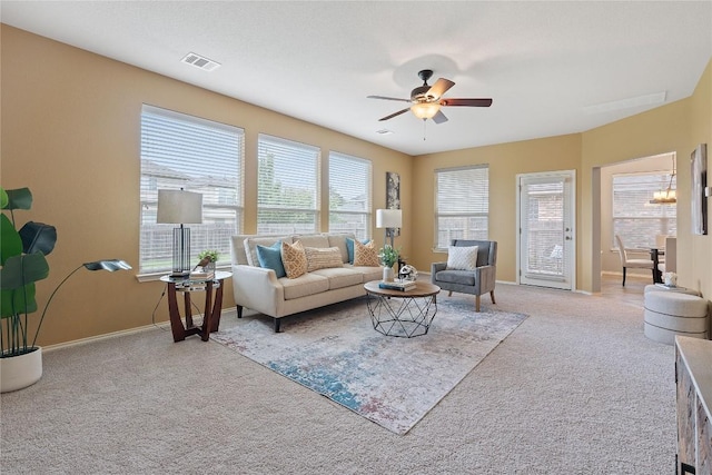 11221 Old Quarry Rd, Austin, TX 78717 - living room featuring carpet and ceiling fan