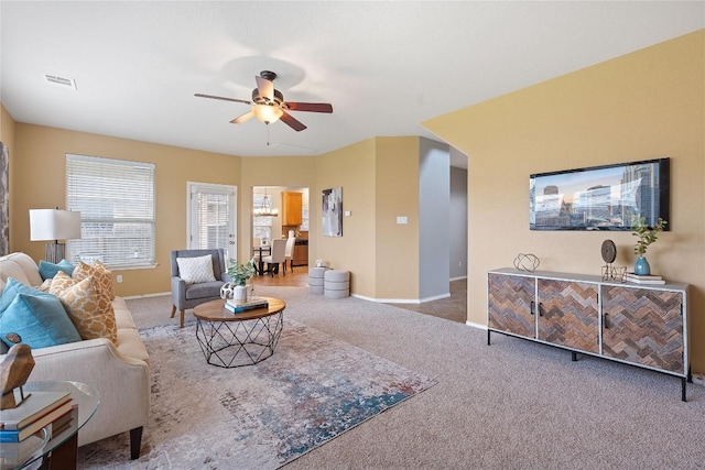 11221 Old Quarry Rd, Austin, TX 78717 - living room featuring carpet flooring and ceiling fan