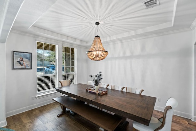 174 Jayne Cv, Austin, TX 78737 - dining space with a tray ceiling, hardwood / wood-style floors, and ornamental molding