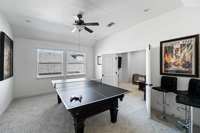174 Jayne Cv, Austin, TX 78737 - recreation room featuring vaulted ceiling, carpet, a ceiling fan, and recessed lighting