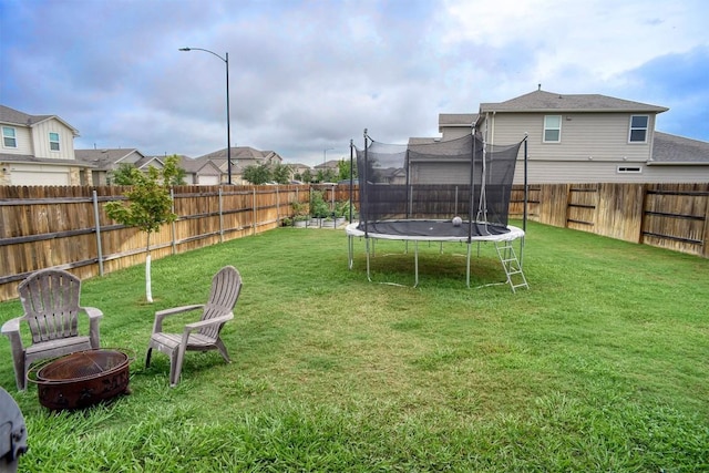 508 Bluffview Dr, Bastrop, TX 78602 - fenced backyard with a trampoline and a fire pit