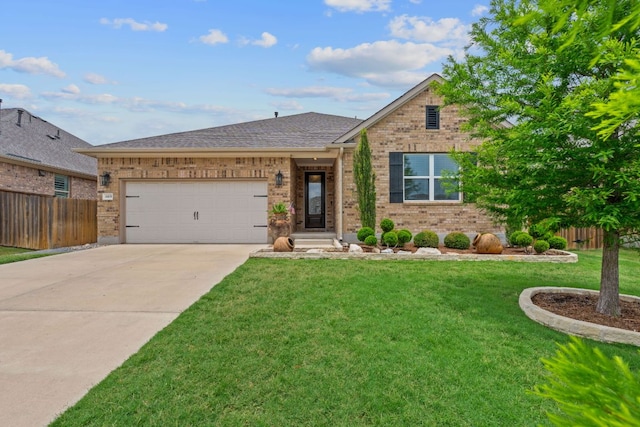 4409 Arques Ave, Round Rock, TX 78681 - single story home featuring brick siding, a garage, driveway, and roof with shingles