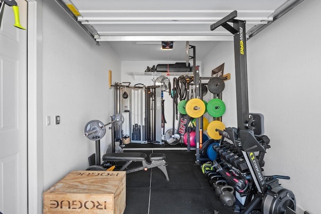 exercise area featuring a garage
