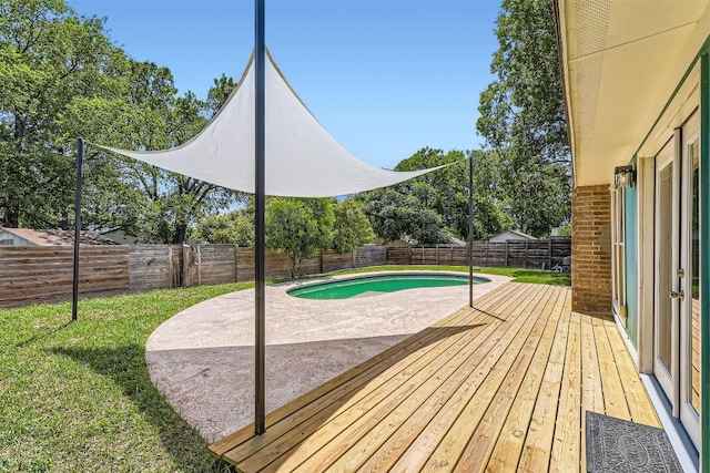1121 Stoneoak Ln, Austin, TX 78745 - view of swimming pool with a patio, a fenced backyard, and a wooden deck