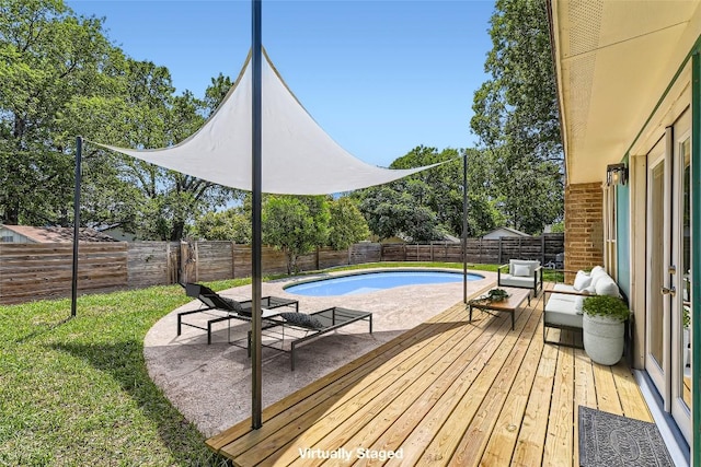 1121 Stoneoak Ln, Austin, TX 78745 - view of pool with a fenced backyard, a patio, and a wooden deck
