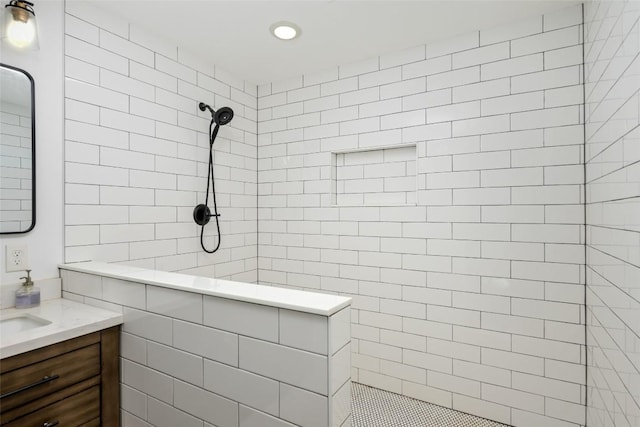 6317 Gato Path, Austin, TX 78731 - full bath with a walk in shower, vanity, and recessed lighting