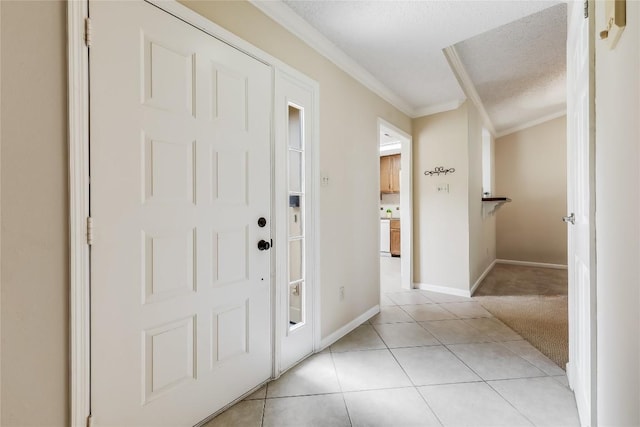 45 Oaks Pl, Lago Vista, TX 78645 - foyer with ornamental molding, light tile patterned floors, and light colored carpet