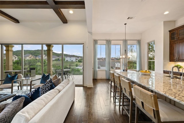 6000 Osceola Trl, Austin, TX 78738 - living area featuring beam ceiling, dark wood-type flooring, and recessed lighting