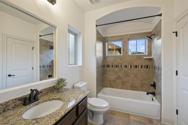 6000 Osceola Trl, Austin, TX 78738 - bathroom with vanity, bathing tub / shower combination, and stone finish floors