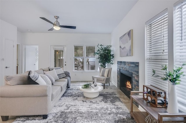 3115 Tom Green St Unit 202, Austin, TX 78705 - living area with a fireplace and a ceiling fan