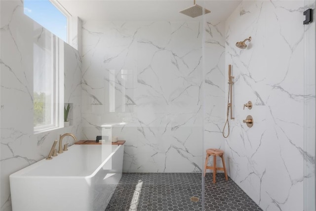 7809 Old Bee Caves Rd Unit 12, Austin, TX 78735 - bathroom featuring plenty of natural light, a freestanding bath, and a marble finish shower