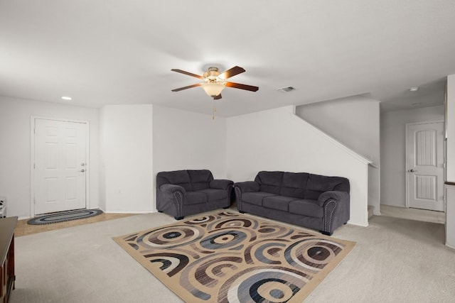 11104 Helms Deep Dr, Austin, TX 78754 - living area featuring ceiling fan, light carpet, and recessed lighting