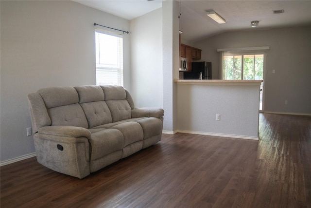 214 Wild Plum, San Marcos, TX 78666 - living room featuring dark wood finished floors and lofted ceiling