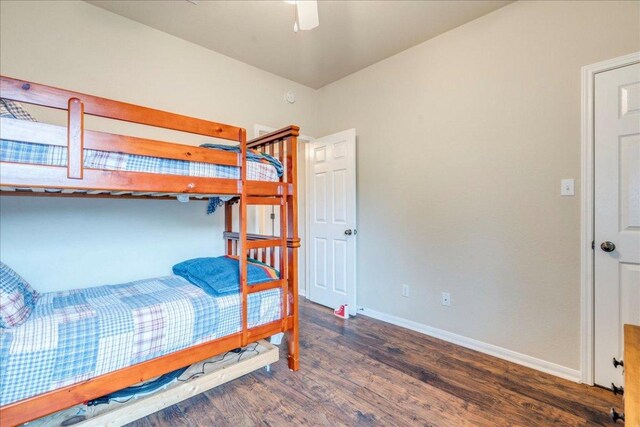 18717 Shoreless Dr, Pflugerville, TX 78660 - bedroom featuring wood finished floors and a ceiling fan