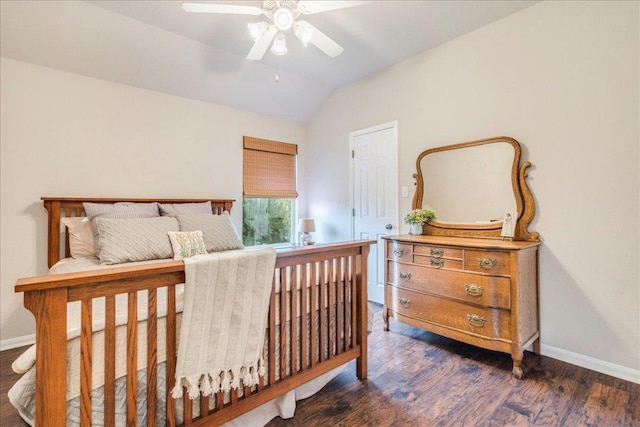 18717 Shoreless Dr, Pflugerville, TX 78660 - bedroom with lofted ceiling, wood finished floors, and ceiling fan