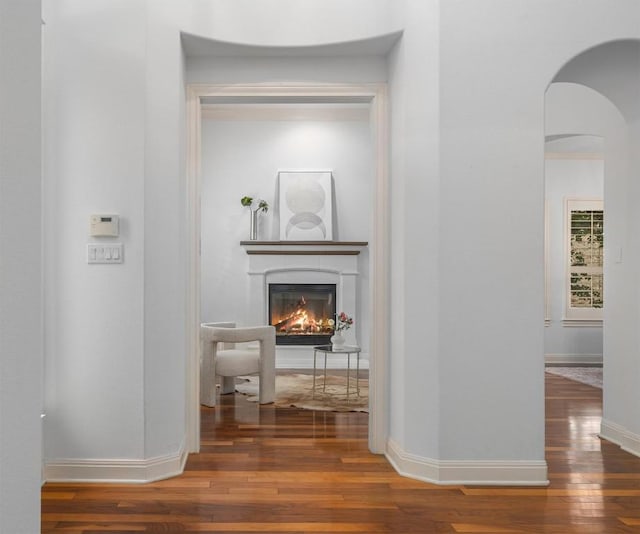 13212 Coleto Creek Trl, Austin, TX 78732 - corridor with wood finished floors and arched walkways