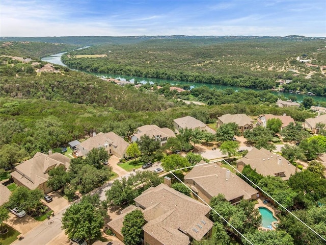 13212 Coleto Creek Trl, Austin, TX 78732 - aerial perspective of suburban area featuring property boundaries highlighted and a large body of water
