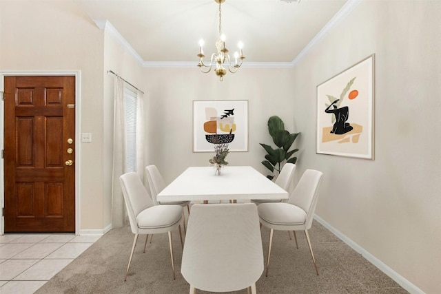 6710 Telluride Trl, Austin, TX 78749 - dining space featuring a chandelier, crown molding, and light carpet