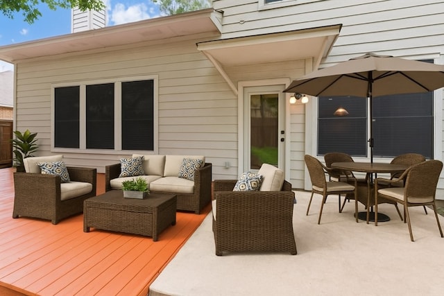 6710 Telluride Trl, Austin, TX 78749 - deck with an outdoor living space, outdoor dining space, and a patio