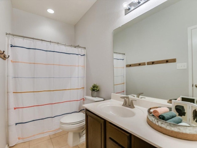 241 Sunnyside Dr, Kyle, TX 78640 - bathroom with vanity, tile patterned flooring, and a shower with curtain