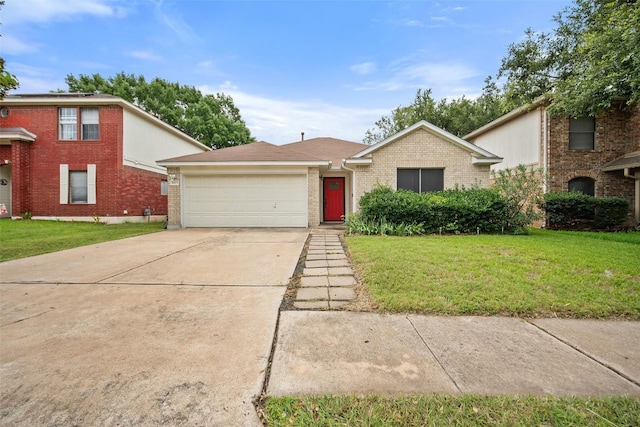 1009 Laurelleaf Dr, Pflugerville, TX 78660 - view of front facade featuring a garage, concrete driveway, a front lawn, and brick siding