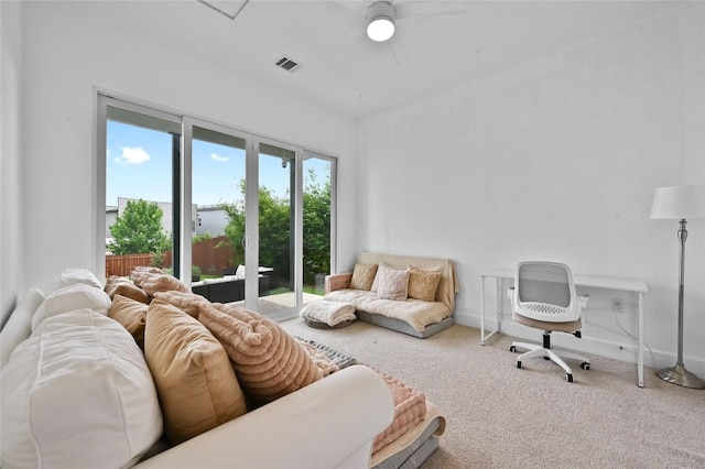 5904 Florencia Ln, Austin, TX 78724 - carpeted living room featuring ceiling fan