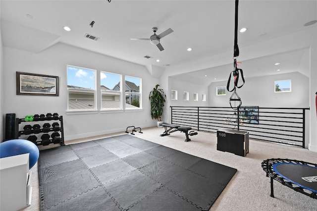5904 Florencia Ln, Austin, TX 78724 - workout room with ceiling fan, carpet flooring, and recessed lighting