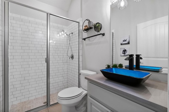 2105 Peoria Dr, Leander, TX 78641 - bathroom featuring a shower stall, vanity, and a chandelier
