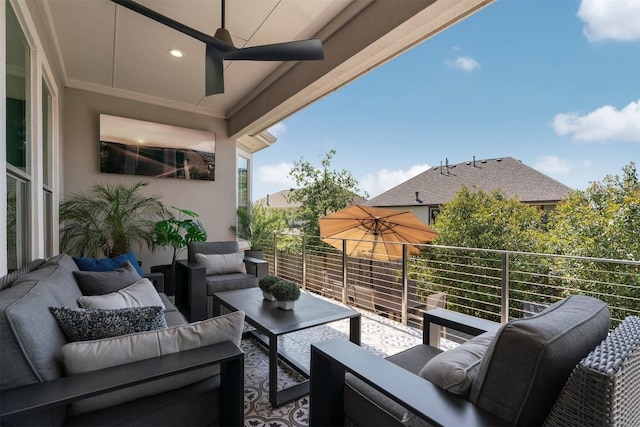 2105 Peoria Dr, Leander, TX 78641 - patio / terrace with ceiling fan and outdoor lounge area