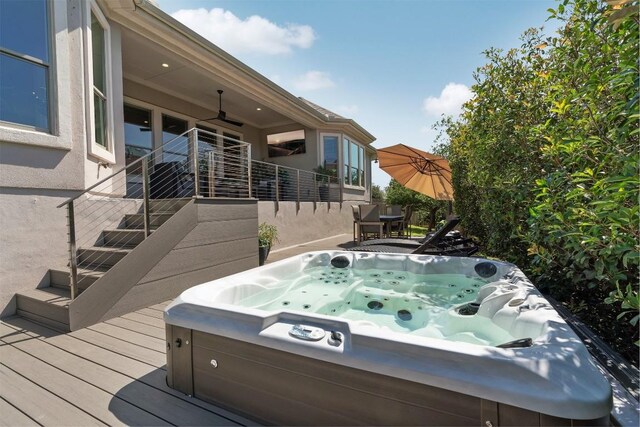 2105 Peoria Dr, Leander, TX 78641 - wooden deck featuring a hot tub and stairs