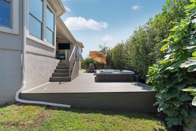 2105 Peoria Dr, Leander, TX 78641 - wooden deck featuring a hot tub and stairway