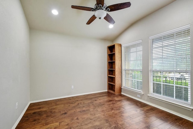 371 Bloomsbury Dr, Kyle, TX 78640 - empty room with lofted ceiling, wood finished floors, ceiling fan, and recessed lighting