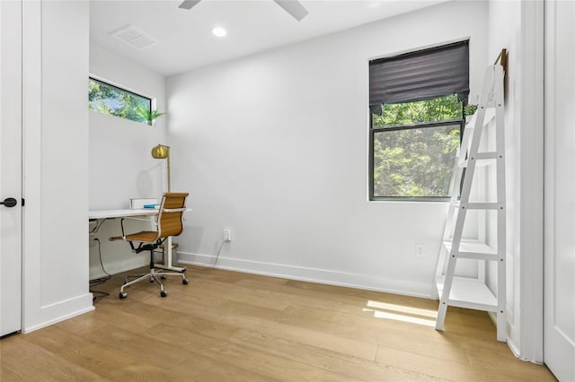 619 Hammack Dr Unit 2, Austin, TX 78752 - office with light wood finished floors, ceiling fan, and recessed lighting