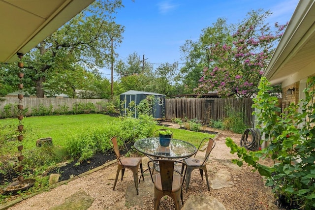 7710 Shoal Creek Blvd, Austin, TX 78757 - fenced backyard featuring a storage shed and a patio area