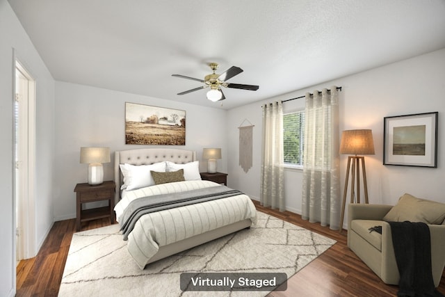 1444 Kenneys Way, Round Rock, TX 78665 - bedroom featuring wood finished floors and ceiling fan