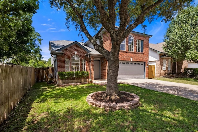 1213 Pathfinder Way, Round Rock, TX 78665 - traditional-style house with brick siding, concrete driveway, a garage, and a shingled roof