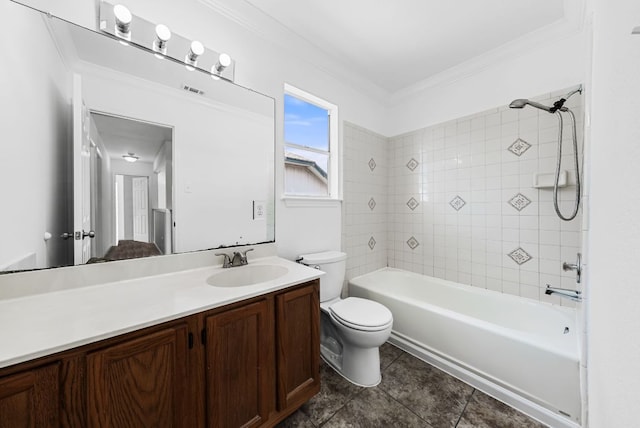 1213 Pathfinder Way, Round Rock, TX 78665 - full bath with vanity, shower / washtub combination, ornamental molding, and tile patterned floors