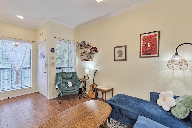 303 W 35th St Unit 202, Austin, TX 78705 - living area featuring wood finished floors and crown molding