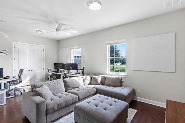 1720 Boscello Ct, Leander, TX 78641 - living area with a desk, ceiling fan, and hardwood / wood-style flooring