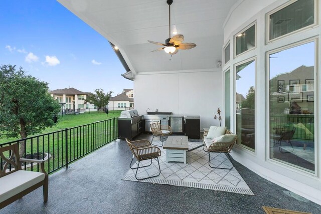 1720 Boscello Ct, Leander, TX 78641 - view of patio featuring ceiling fan, a grill, and a residential view
