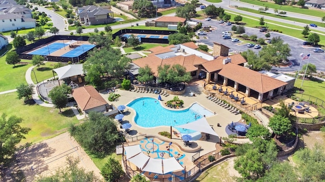1720 Boscello Ct, Leander, TX 78641 - aerial view of residential area featuring a pool