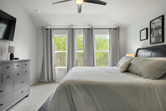1703 Omaha Dr, Lago Vista, TX 78645 - bedroom featuring lofted ceiling, carpet, and ceiling fan