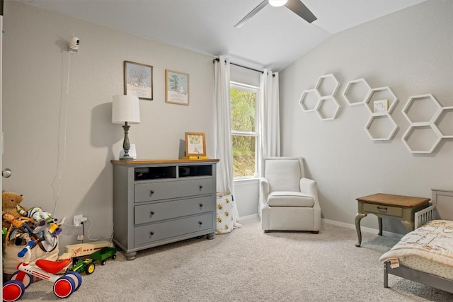 1703 Omaha Dr, Lago Vista, TX 78645 - carpeted bedroom featuring lofted ceiling and ceiling fan