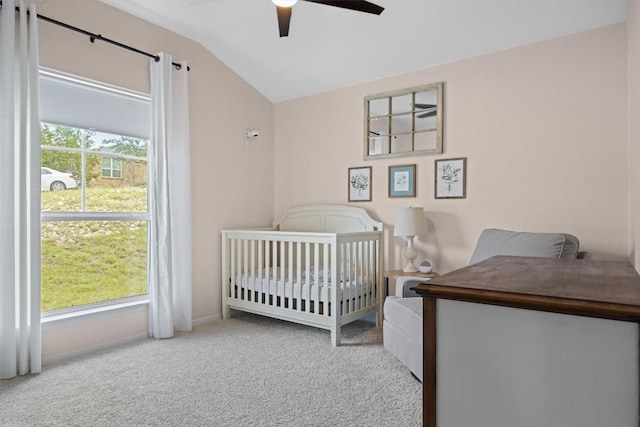1703 Omaha Dr, Lago Vista, TX 78645 - carpeted bedroom featuring lofted ceiling and ceiling fan