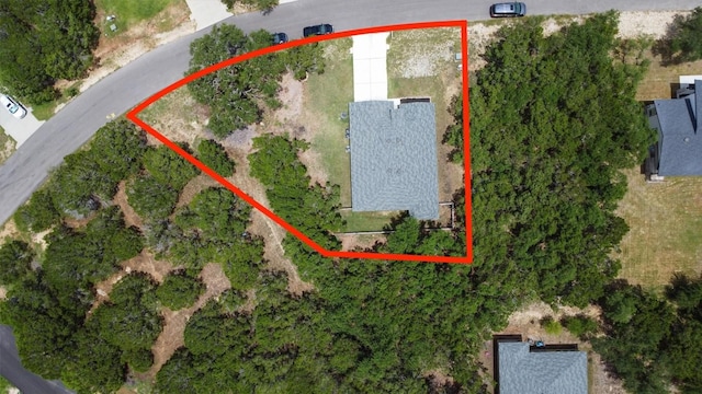 1703 Omaha Dr, Lago Vista, TX 78645 - aerial view of property and surrounding area with property parcel outlined