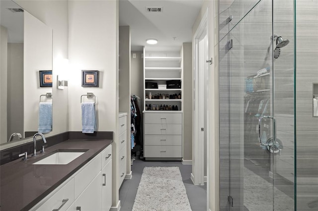 5921 Hiline Rd Unit 2404, Austin, TX 78734 - bathroom featuring vanity, a walk in closet, and a stall shower