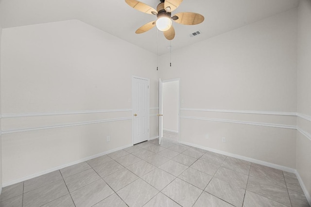 1500 Amelia Dr, Cedar Park, TX 78613 - unfurnished room with a ceiling fan, vaulted ceiling, and light tile patterned flooring