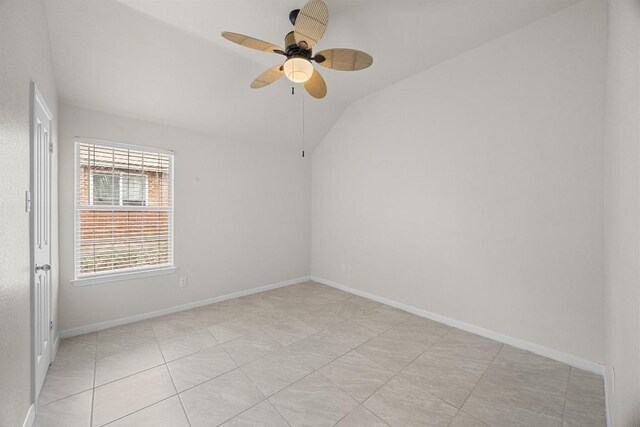 1500 Amelia Dr, Cedar Park, TX 78613 - unfurnished room with vaulted ceiling, ceiling fan, and light tile patterned flooring