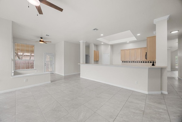 1500 Amelia Dr, Cedar Park, TX 78613 - unfurnished living room featuring ceiling fan, light tile patterned floors, and recessed lighting